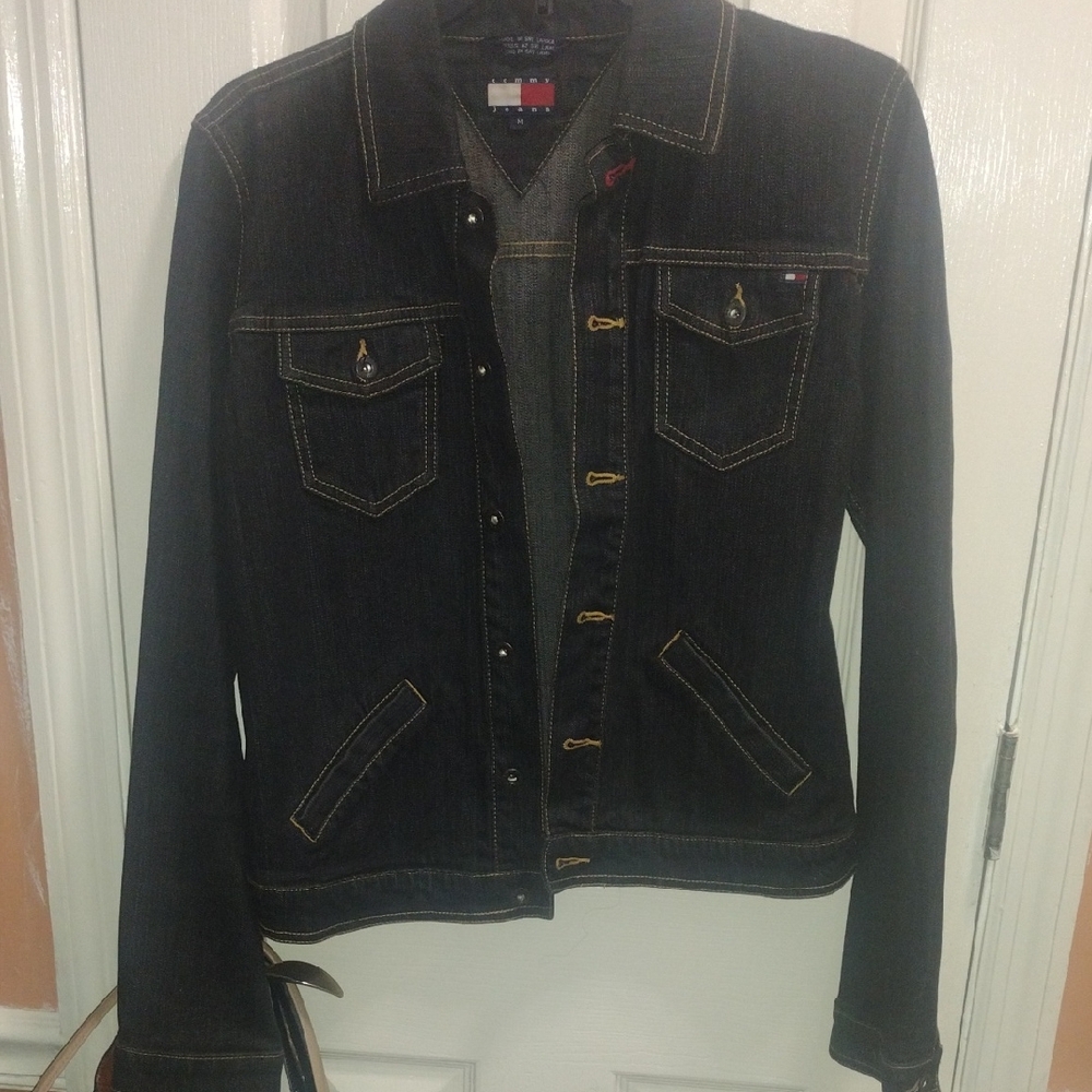 Vintage Tommy Hilfiger Dark Indigo Denim Jacket with Contrast Stitching